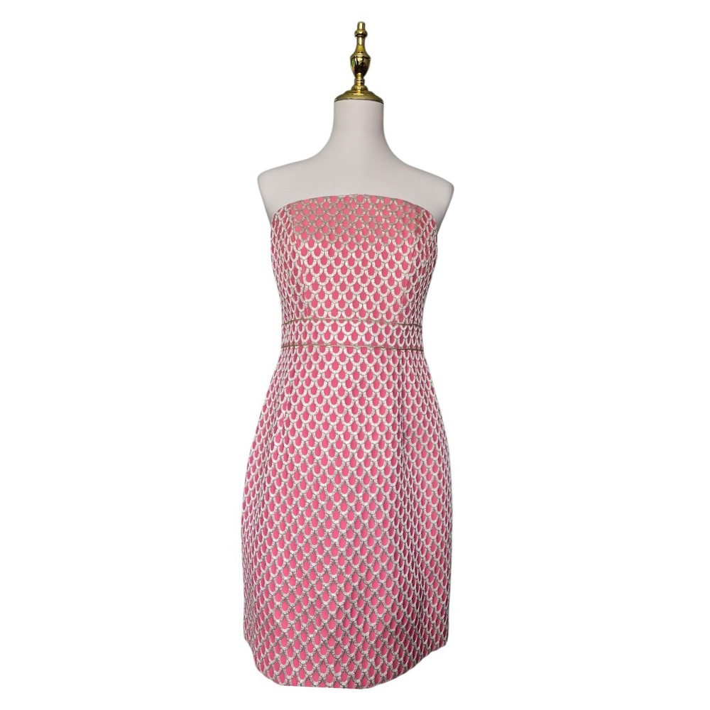Lilly Pulitzer Josephina Strapless Dress Size 10‎ Coral Scallop Jacquard New - Picture 1 of 10